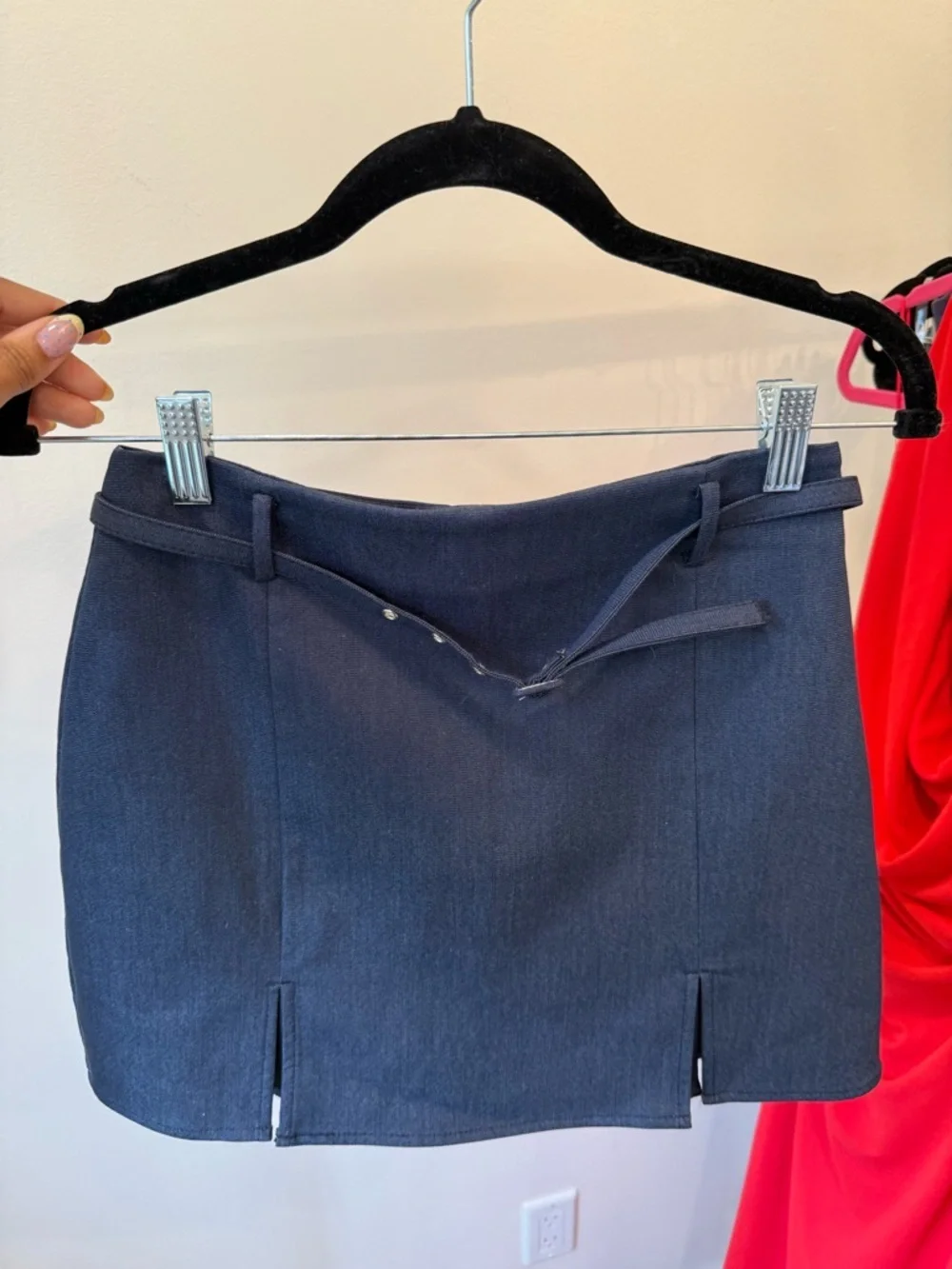 NWT Zara Women’s Belted Slit Front Mini Skort in Dark Indigo Blue Size Small